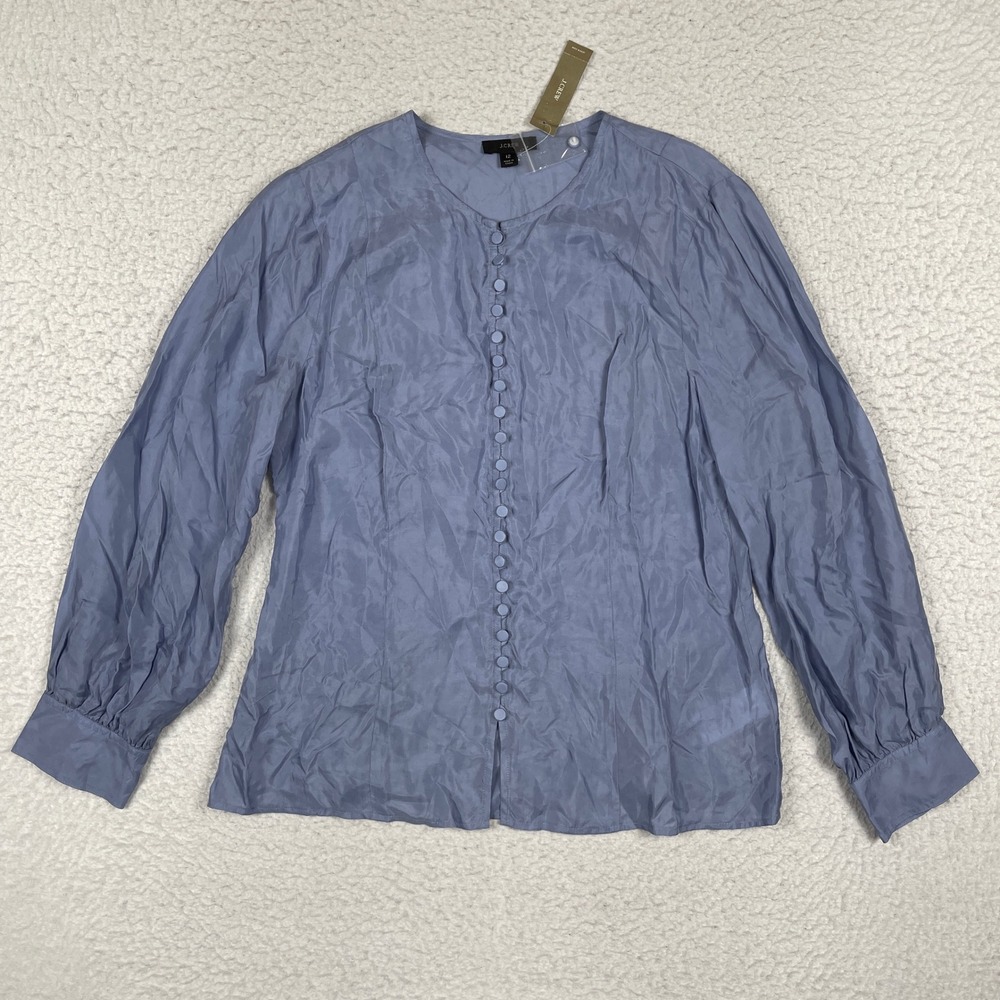 J.Crew‎ Blouse Womens 12 Blue Cupro Viscose Button Front Elegant Office Wear